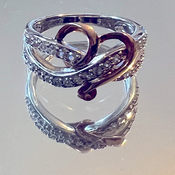10kt Rose Gold-Sterling Silver Heart Ring - Picture 2 of 5